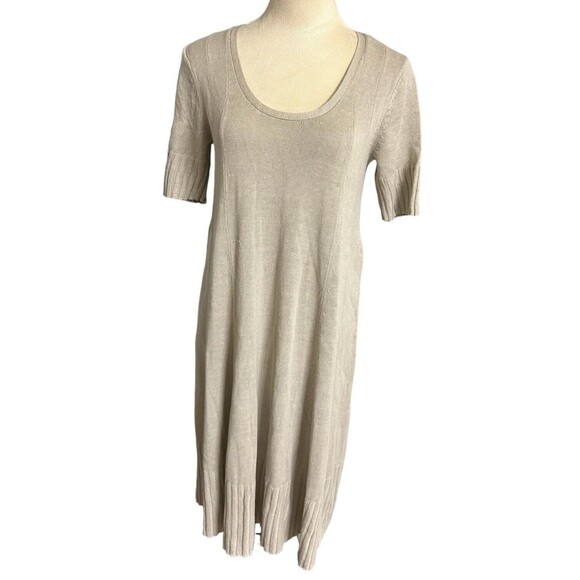 J Jill  Sweater Dress Beige Neutral Linen Blend Short Sleeves Pullover Women M/L - Picture 1 of 8